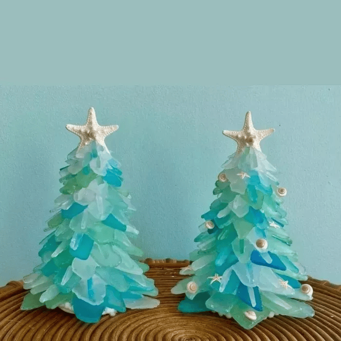 CoastGlow™ – Handcrafted Sea Glass Christmas Tree for Coastal Home Décor