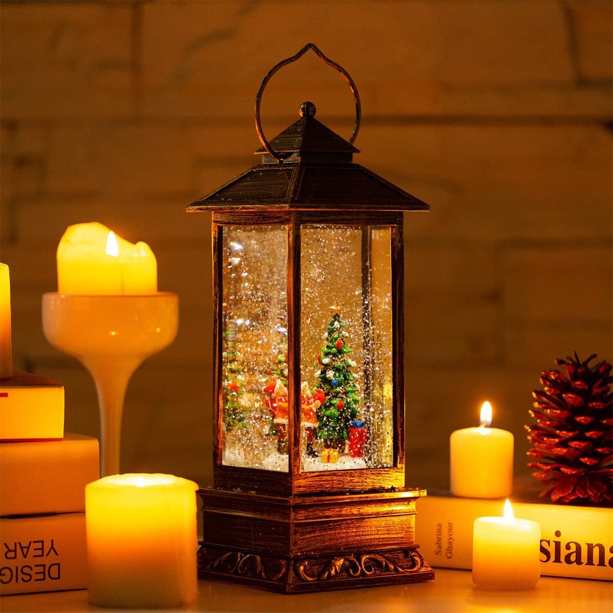 LumaLantern™ – LED Christmas Lantern with Rotating Scene & Glittering Snow Effect