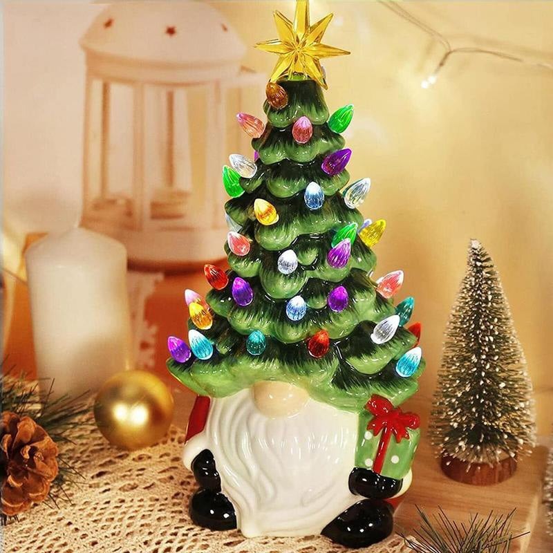 GlowGnome™ – Ceramic Christmas Tree Light-Up Decoration with Colorful LED Bulbs