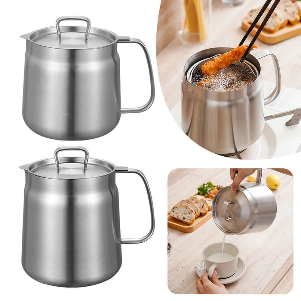 OilSaver™ – 2-in-1 Stainless Steel Oil Strainer Pot for Clean, Safe Storage