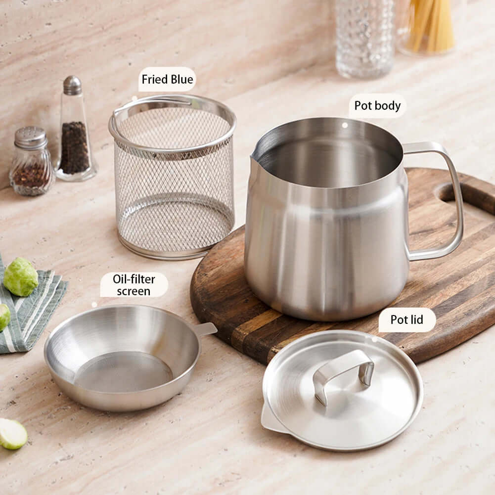 OilSaver™ – 2-in-1 Stainless Steel Oil Strainer Pot for Clean, Safe Storage