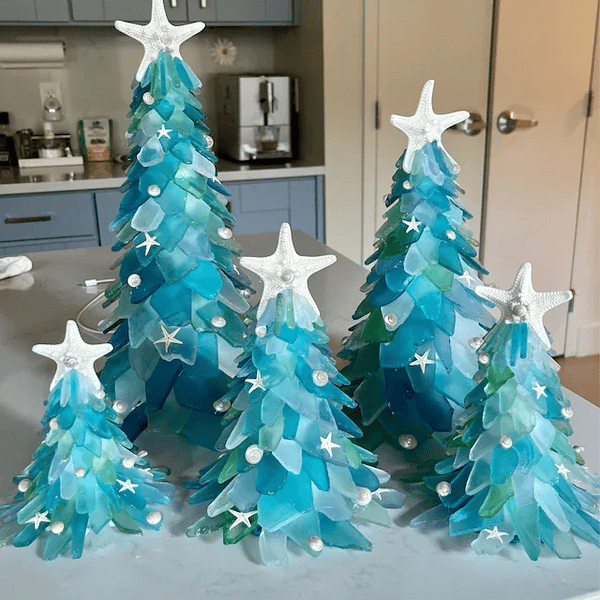CoastGlow™ – Handcrafted Sea Glass Christmas Tree for Coastal Home Décor