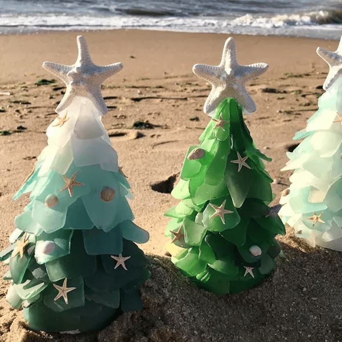 CoastGlow™ – Handcrafted Sea Glass Christmas Tree for Coastal Home Décor