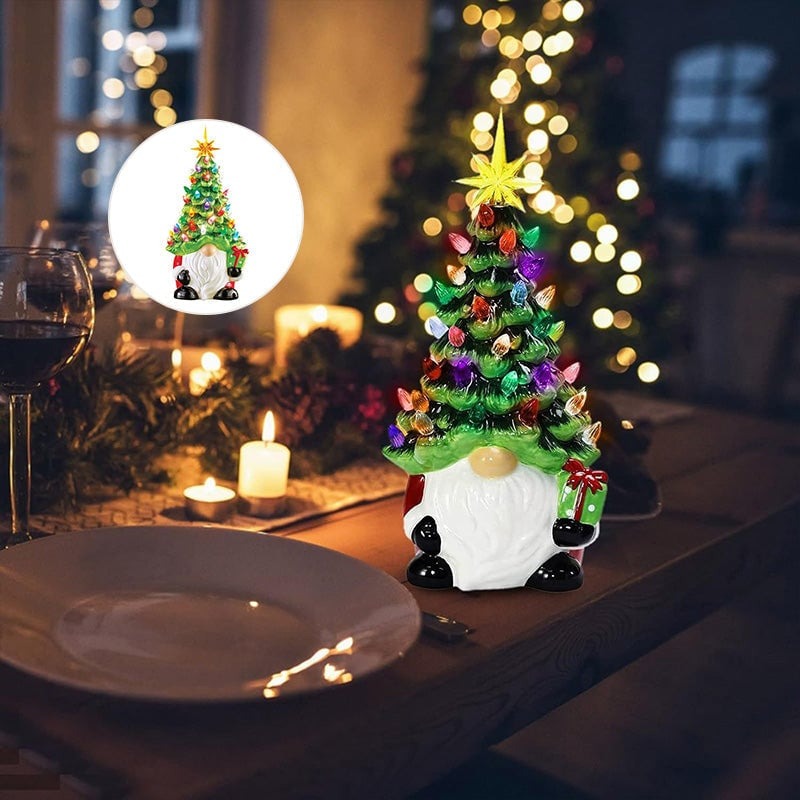 GlowGnome™ – Ceramic Christmas Tree Light-Up Decoration with Colorful LED Bulbs