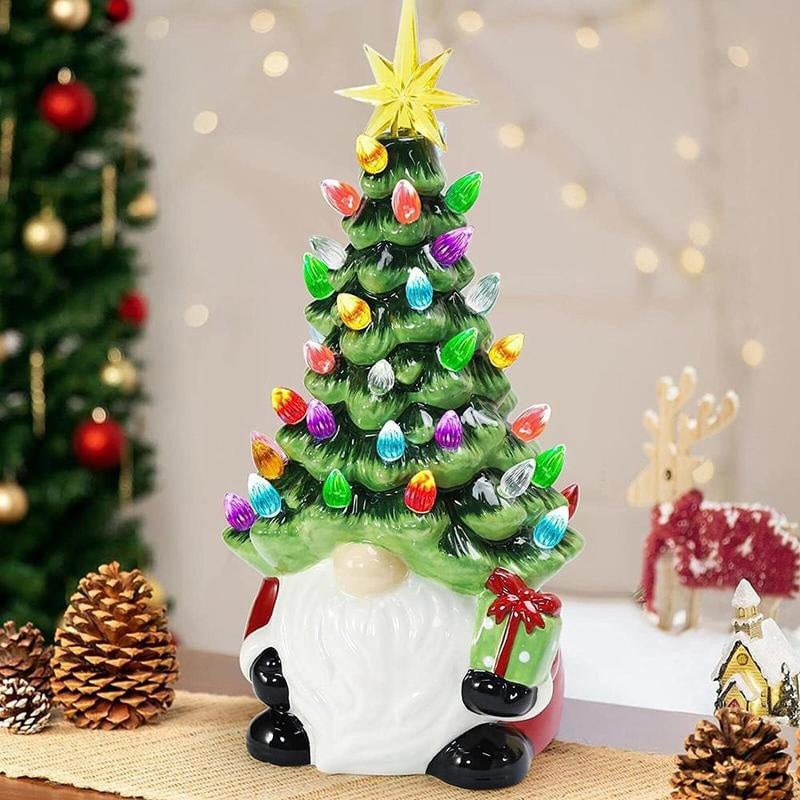 GlowGnome™ – Ceramic Christmas Tree Light-Up Decoration with Colorful LED Bulbs