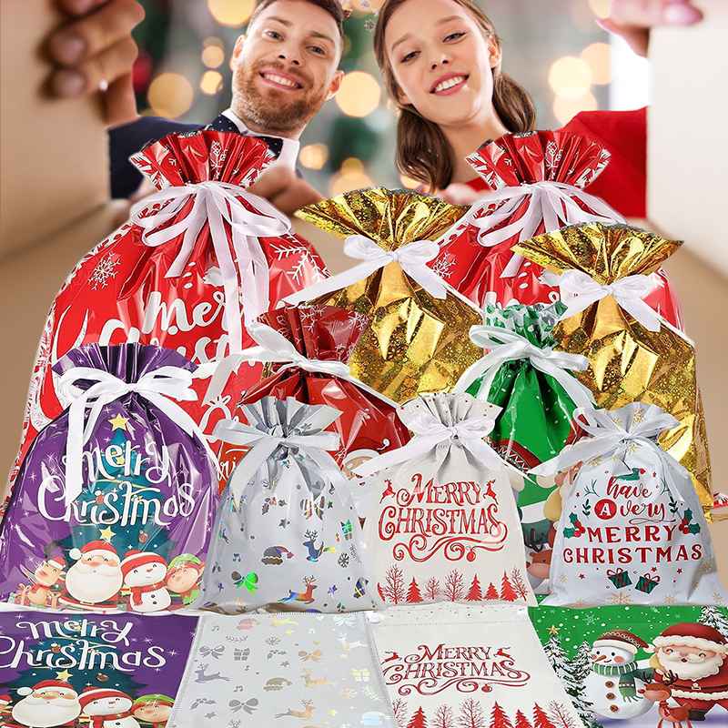 GiftJoy™ – Reusable Drawstring Gift Bags with Festive Prints & Easy Wrapping
