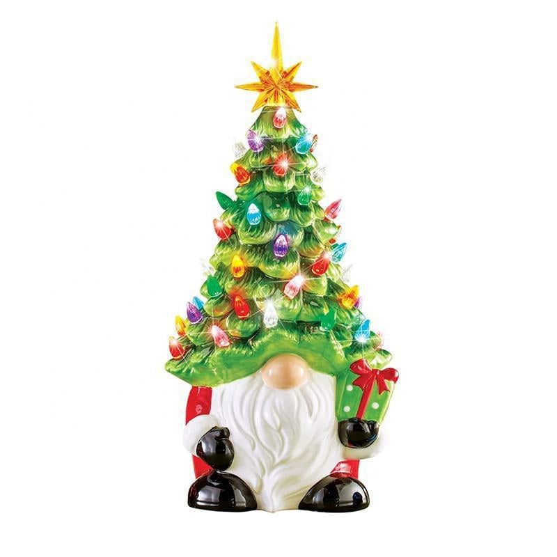 GlowGnome™ – Ceramic Christmas Tree Light-Up Decoration with Colorful LED Bulbs