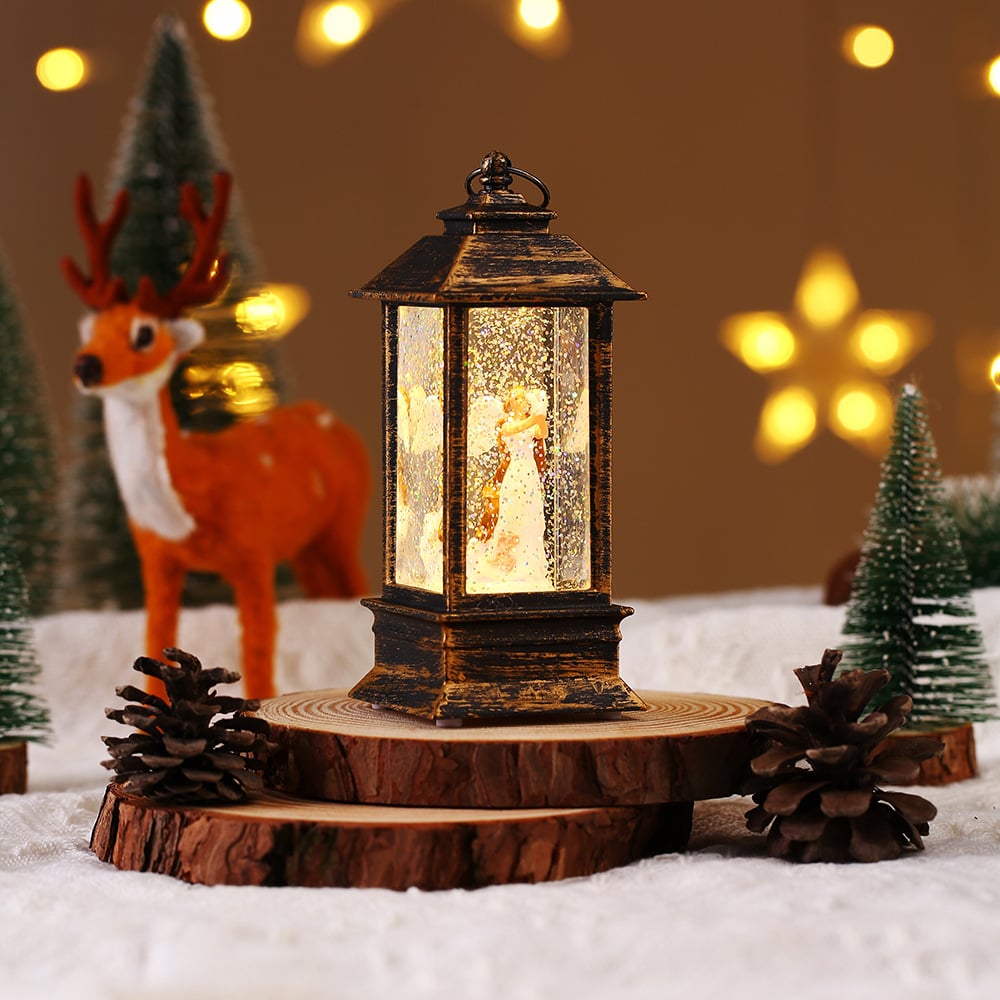 LumaLantern™ – LED Christmas Lantern with Rotating Scene & Glittering Snow Effect