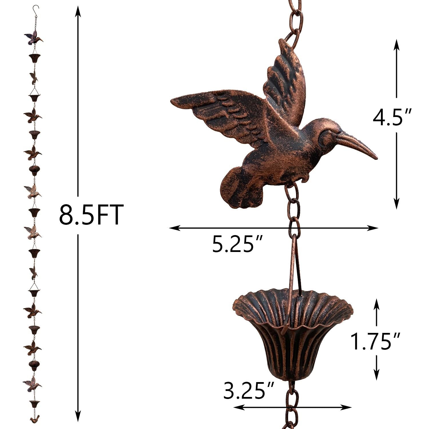 AquaSong™ – Decorative Hummingbird Rain Chain for Gutters & Gardens