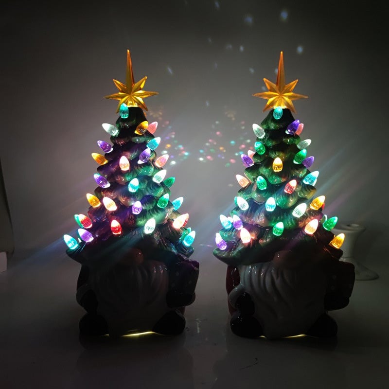 GlowGnome™ – Ceramic Christmas Tree Light-Up Decoration with Colorful LED Bulbs