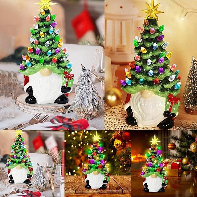 GlowGnome™ – Ceramic Christmas Tree Light-Up Decoration with Colorful LED Bulbs