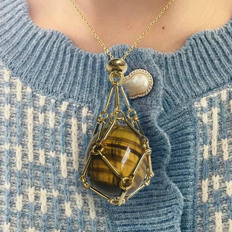 AuraCage™ – Adjustable Crystal Cage Pendant for Interchangeable Stones