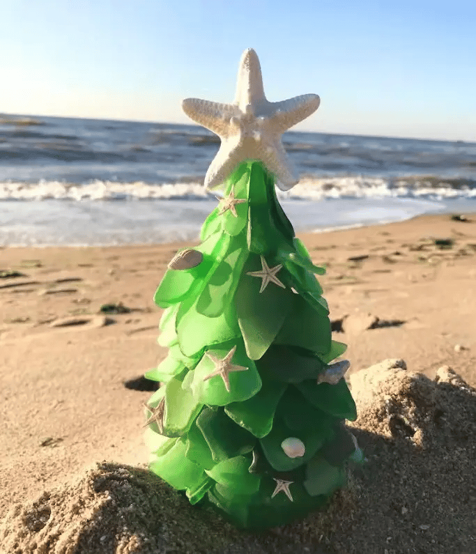 CoastGlow™ – Handcrafted Sea Glass Christmas Tree for Coastal Home Décor