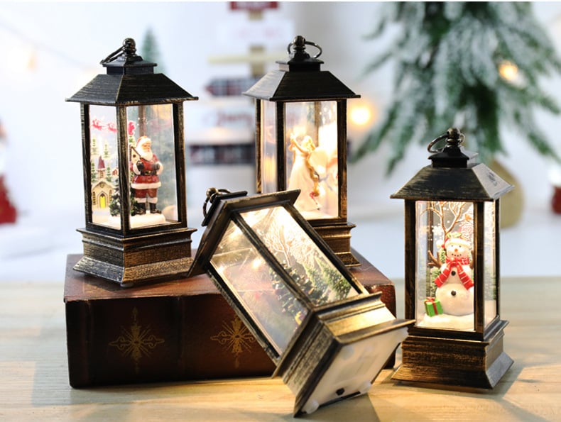 LumaLantern™ – LED Christmas Lantern with Rotating Scene & Glittering Snow Effect