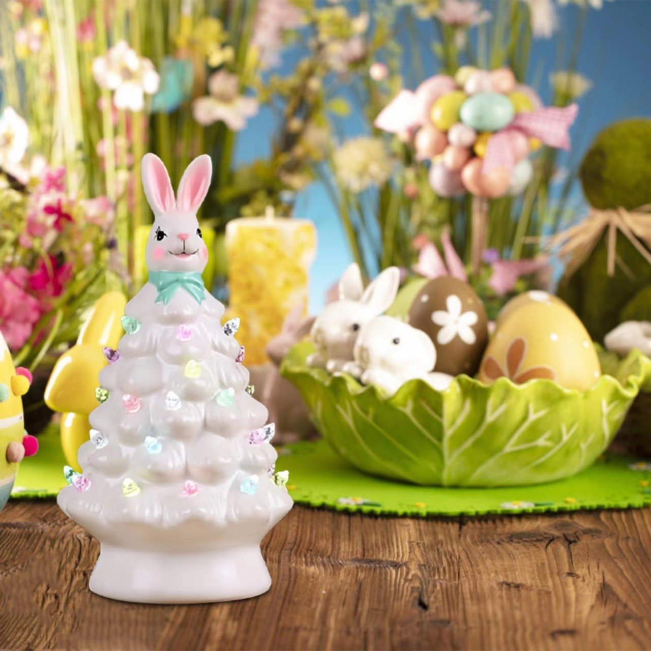 BunnyBright™ – Ceramic Bunny Christmas Tree with Colorful LED Lights