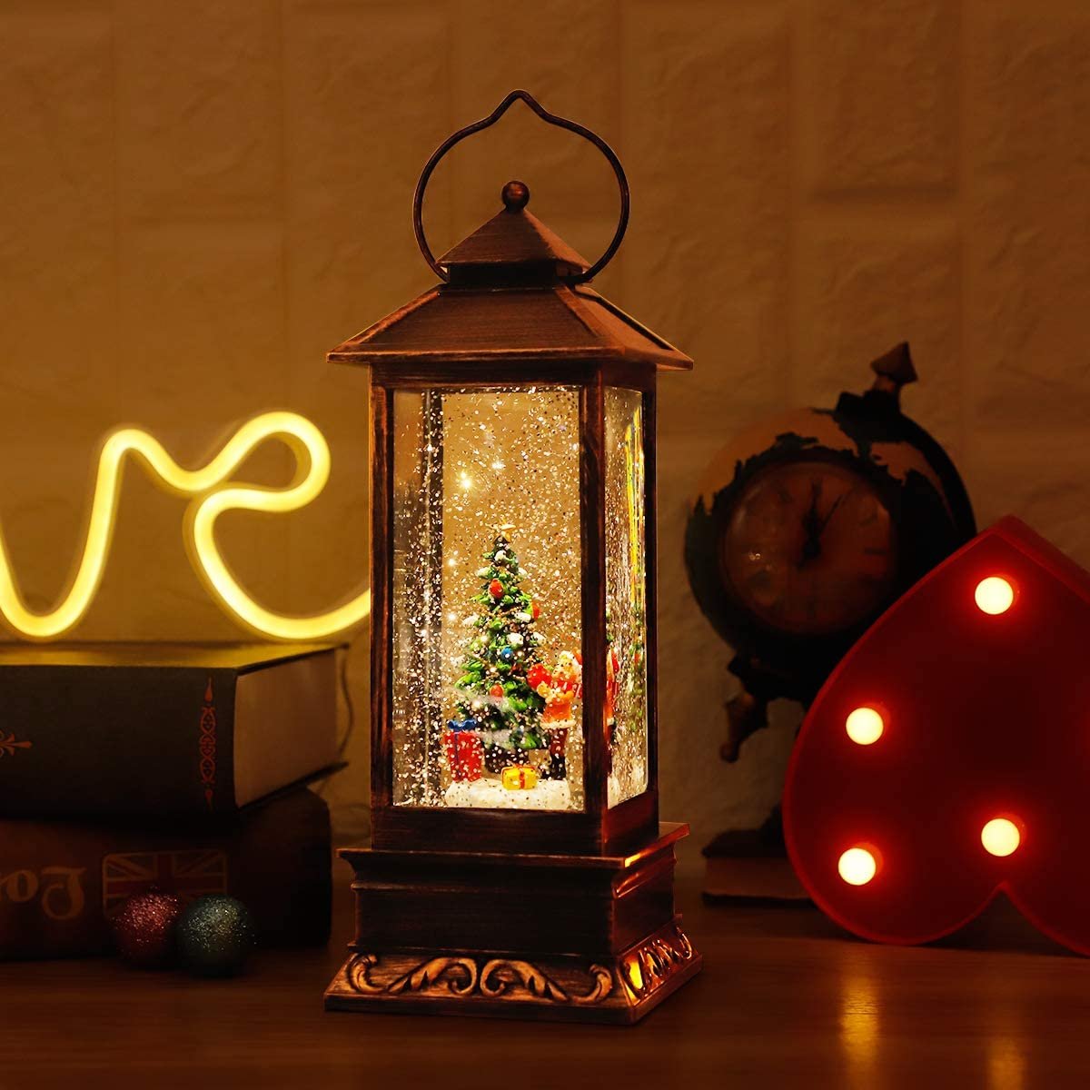 LumaLantern™ – LED Christmas Lantern with Rotating Scene & Glittering Snow Effect