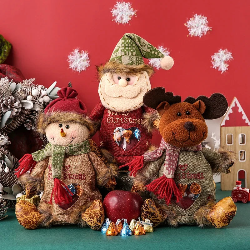 MerryPouch™ – Plush Christmas Gift Bags with Santa, Snowman & Reindeer Designs