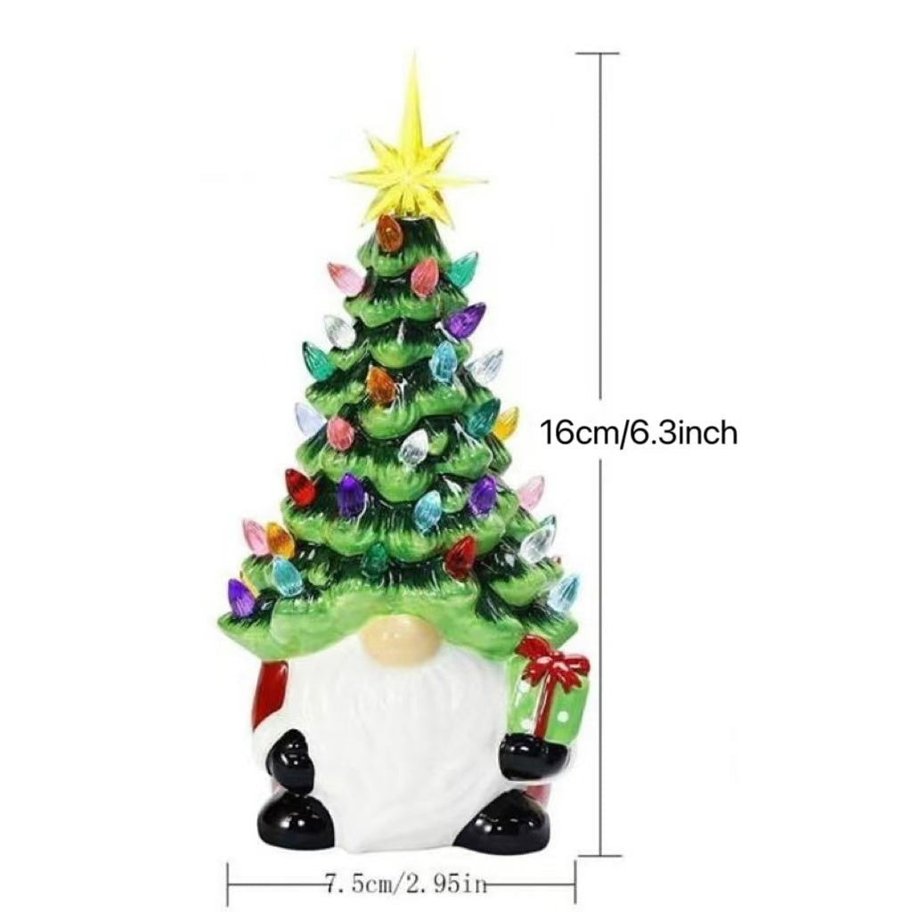 GlowGnome™ – Ceramic Christmas Tree Light-Up Decoration with Colorful LED Bulbs