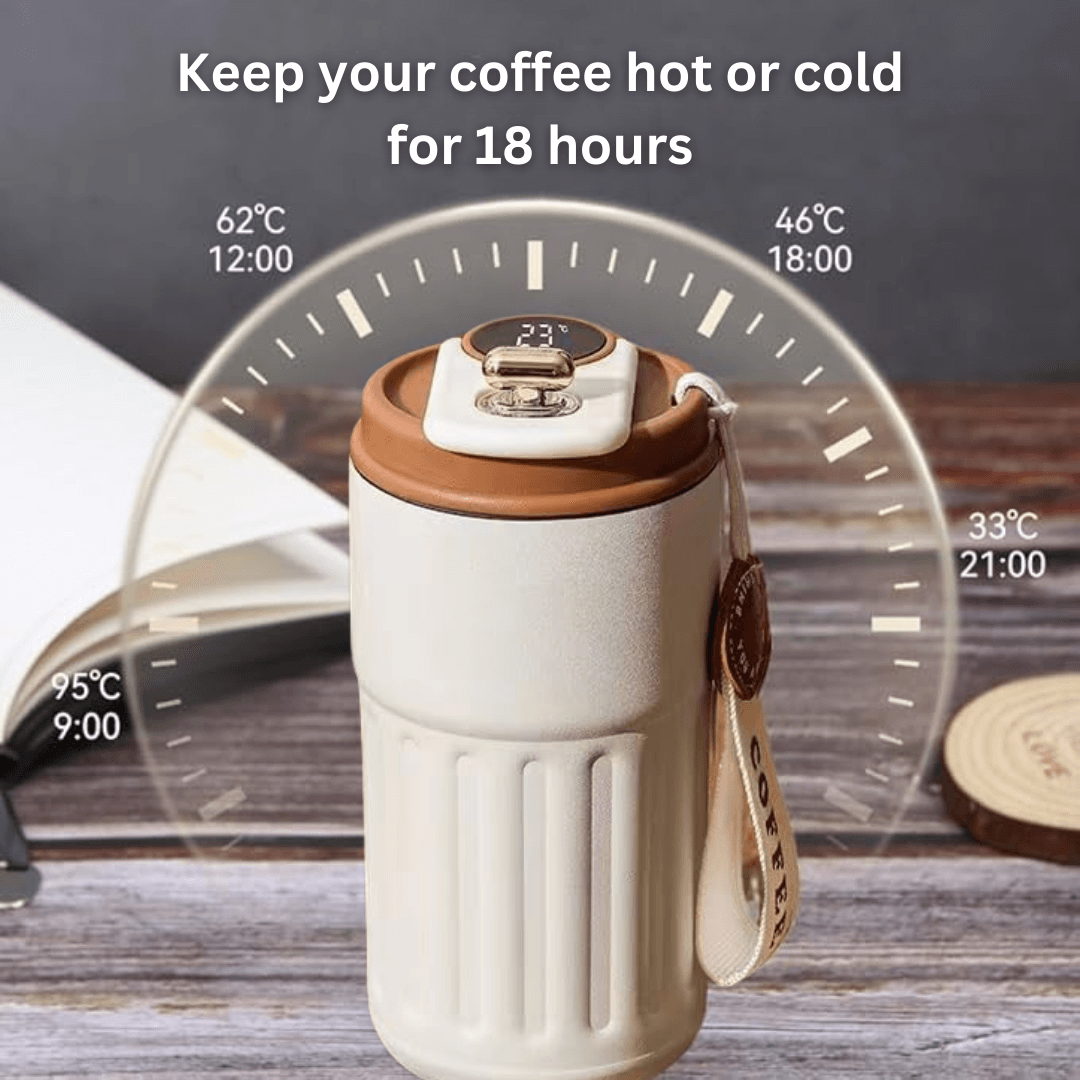 BrewKeeper™ – Insulated Coffee Mug with Real-Time LED Temperature Display