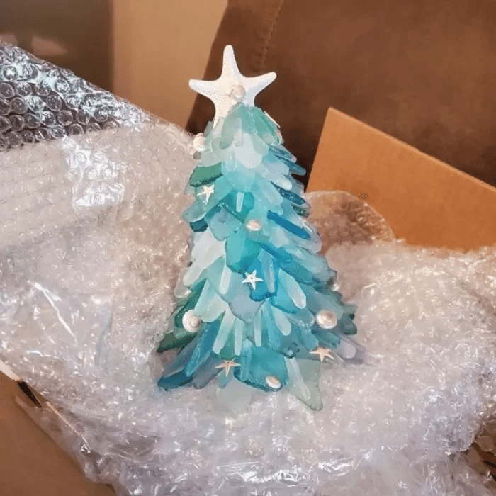 CoastGlow™ – Handcrafted Sea Glass Christmas Tree for Coastal Home Décor