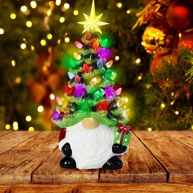 GlowGnome™ – Ceramic Christmas Tree Light-Up Decoration with Colorful LED Bulbs