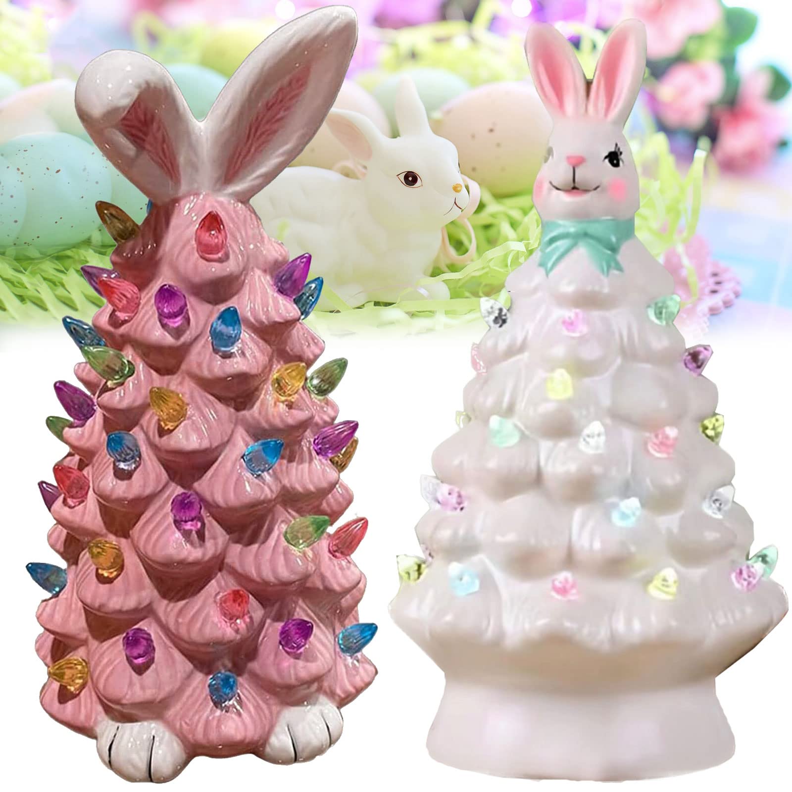BunnyBright™ – Ceramic Bunny Christmas Tree with Colorful LED Lights