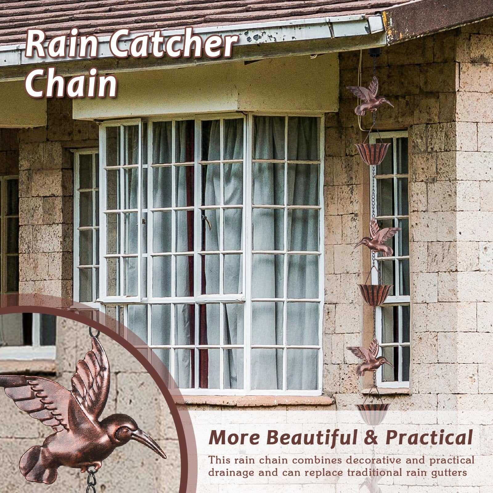 AquaSong™ – Decorative Hummingbird Rain Chain for Gutters & Gardens