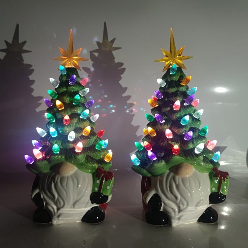GlowGnome™ – Ceramic Christmas Tree Light-Up Decoration with Colorful LED Bulbs