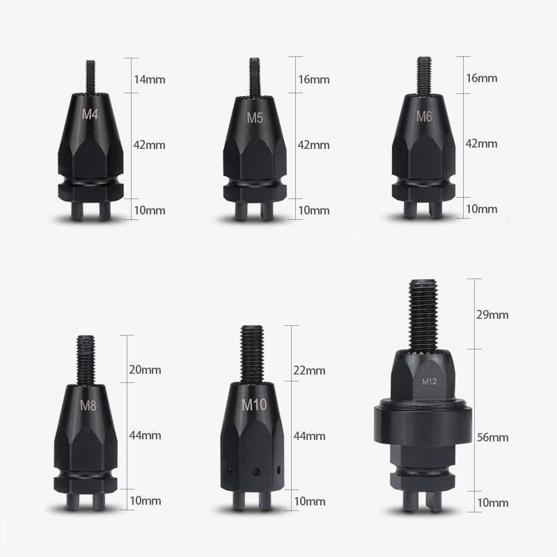 RivetCore™ - Durable Rivet Nut Gun Head with Nutsert Caps for M4–M12 Sizes