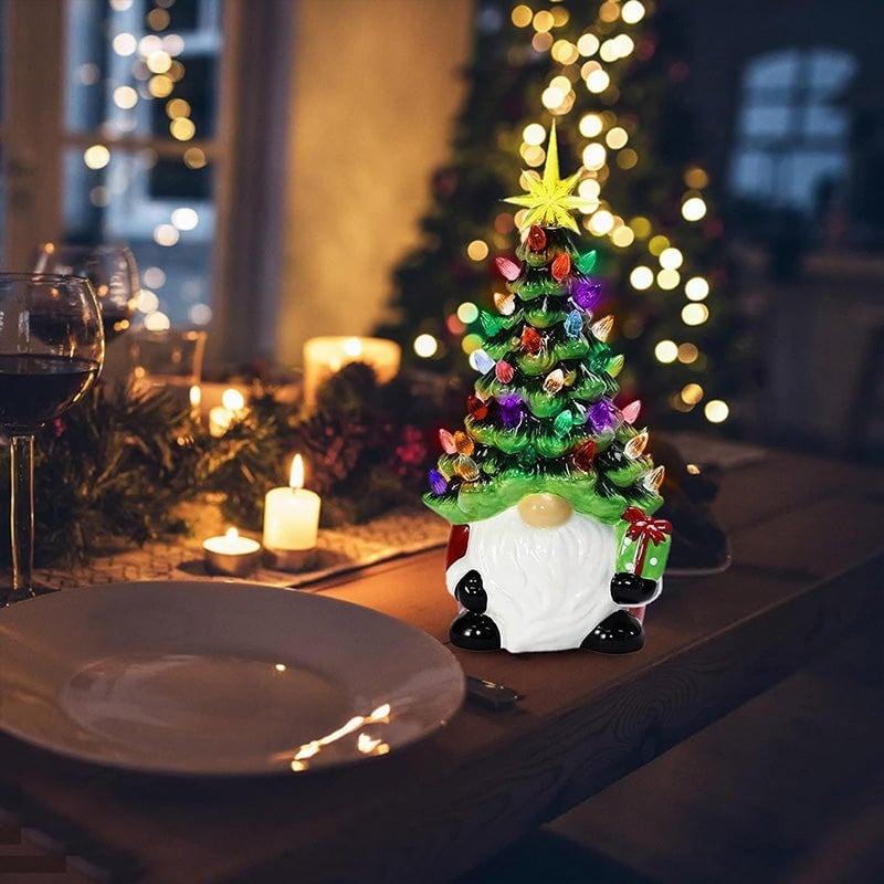 GlowGnome™ – Ceramic Christmas Tree Light-Up Decoration with Colorful LED Bulbs