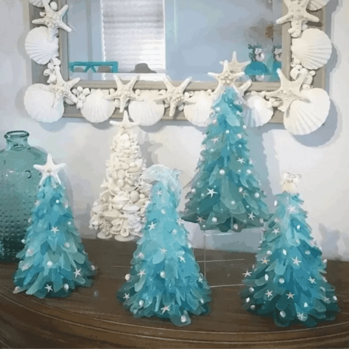 CoastGlow™ – Handcrafted Sea Glass Christmas Tree for Coastal Home Décor