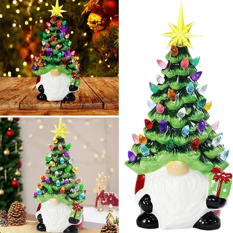 GlowGnome™ – Ceramic Christmas Tree Light-Up Decoration with Colorful LED Bulbs