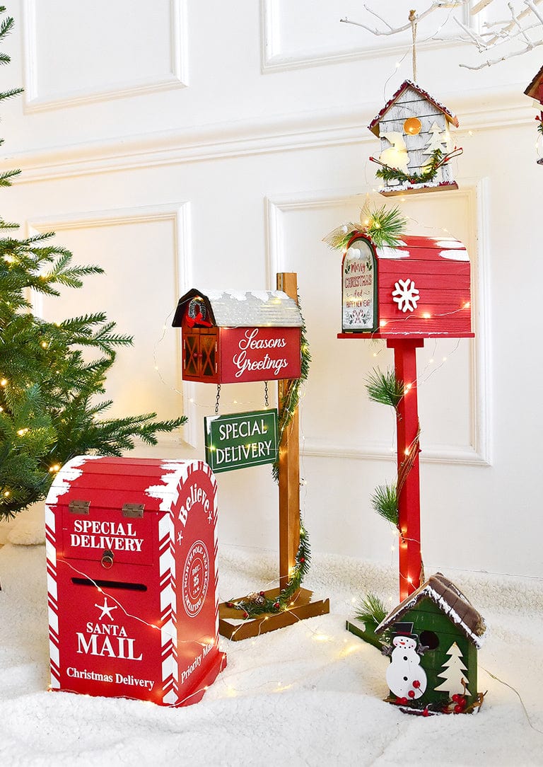 HollyPost™ – Handcrafted Wooden Mailbox Décor with Festive “Santa Mail” Design