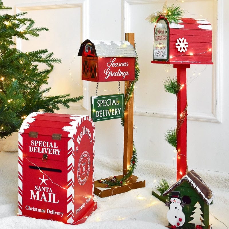 HollyPost™ – Handcrafted Wooden Mailbox Décor with Festive “Santa Mail” Design