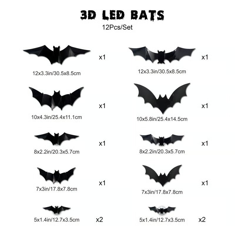 HauntGlow™ - 3D LED bat lights (12 Pcs Set)